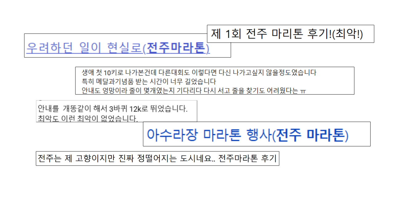 지난 7일 진행된 ‘제1회 전주마라톤대회’를 성토하는 글이 각종 인터넷 커뮤니티에 올라와있다.