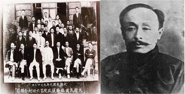 대한민국임시의정원 기념촬영(1919.9.17·왼쪽)과 초대의장 이동녕 선생 