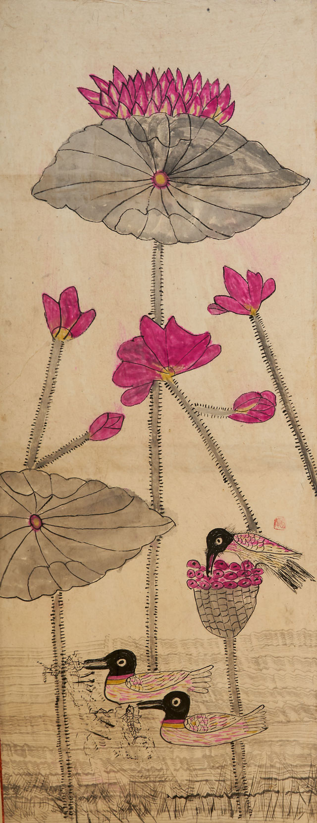 김창익 《꽃과 새》 중 ‘연꽃과 오리’, 20세기, 종이에 색, 국립중앙박물관