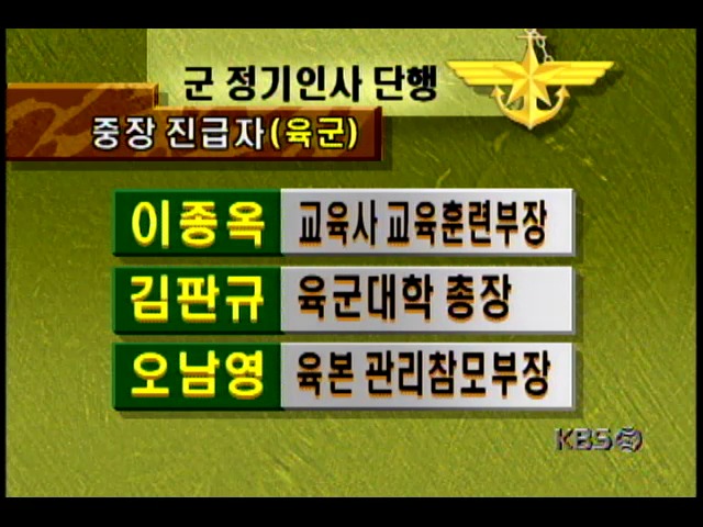 국방부, 군 정기인사 단행