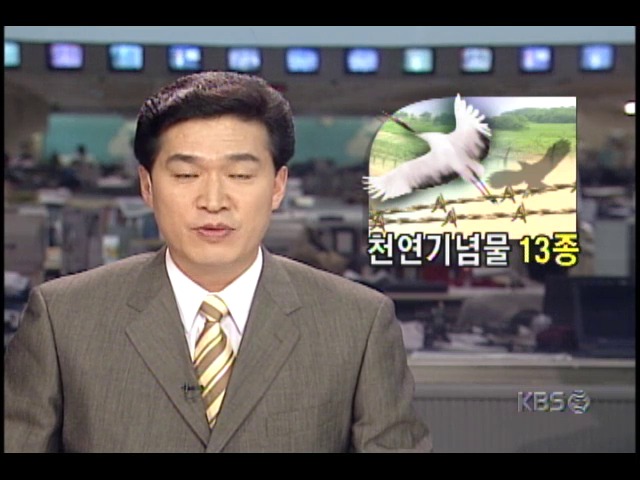 비무장지대.민통선지역, 13종류의 천연기념물 서식