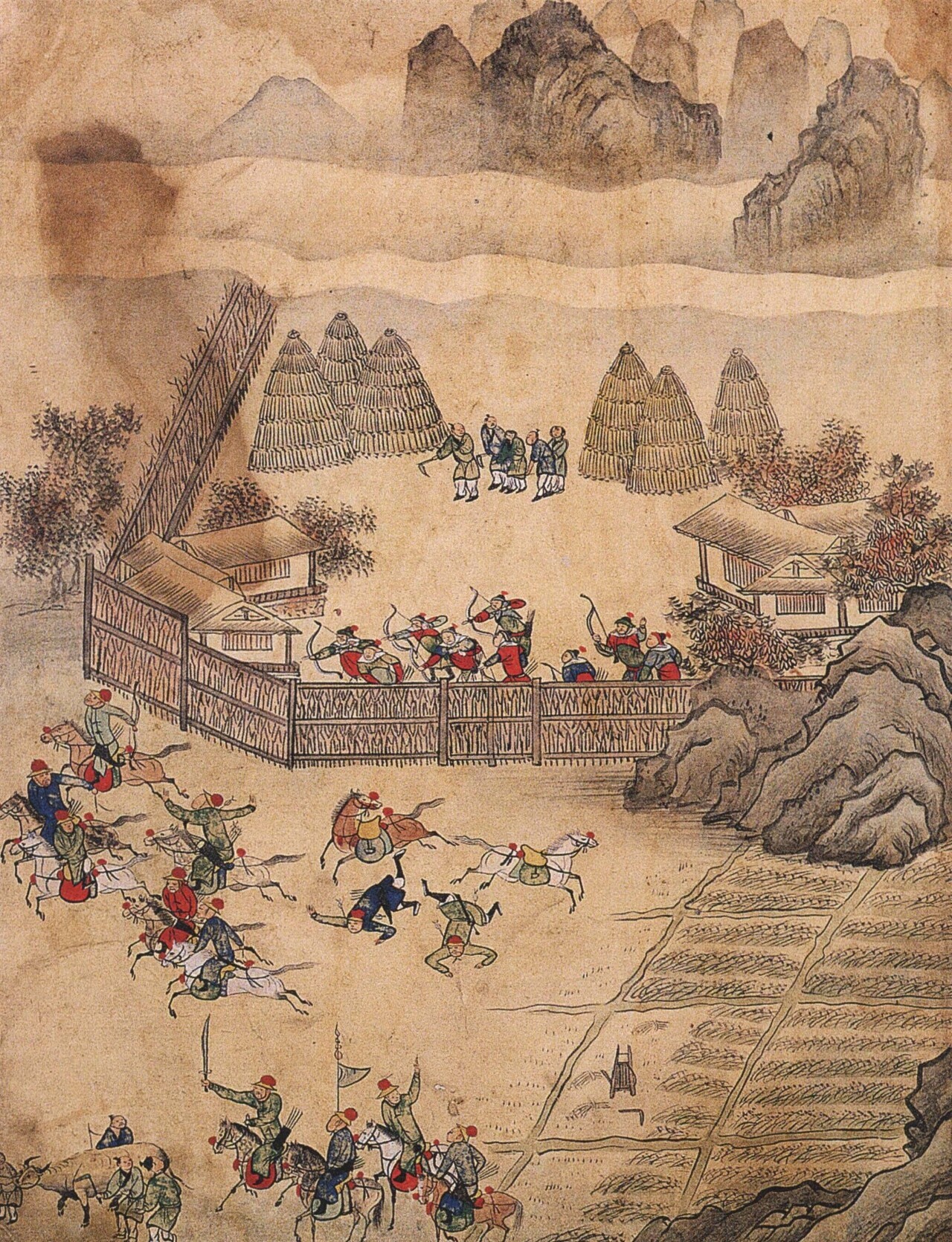 ‘수책거적’ 《북관유적도첩》, 조선 17~18세기, 41.2×31cm, 종이에 엷은 채색, 고려대학교 박물관