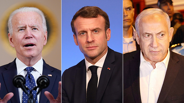 바이든 미국 대통령, 마크롱 프랑스 대통령, 네타냐후 이스라엘 총리 (왼쪽부터)