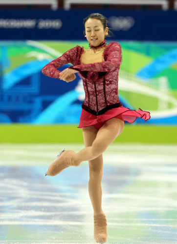 23일 밴쿠버 퍼시픽 콜리시움에서 열린 2010 밴쿠버 동계올림픽 여자 피겨스케이팅 공식훈련에서 일본의 아사다 마오가 연습을 하고 있다.