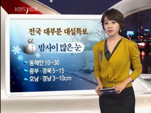 전국 대부분 대설특보…밤사이 많은 눈