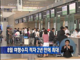 8월 여행수지 적자 2년 만에 최대