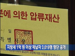 [간추린 단신] 지방세 1억원 이상 체납자 3,019명 공개 外