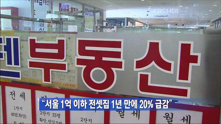서울 1억 이하 전셋집 1년 만에 20% 급감