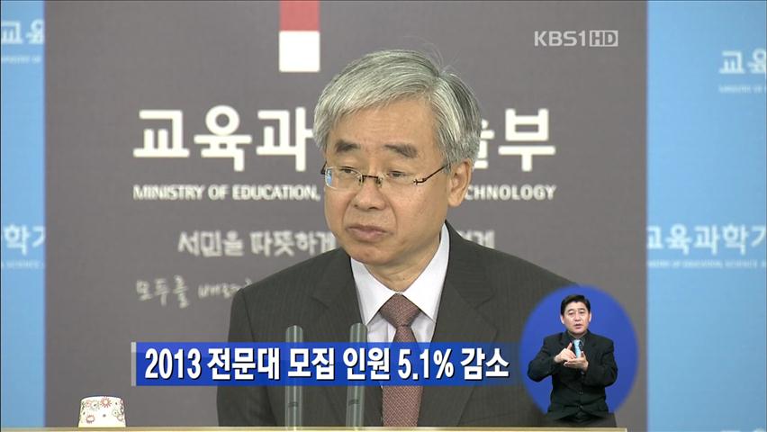 2013 전문대 모집 인원 5.1% 감소
