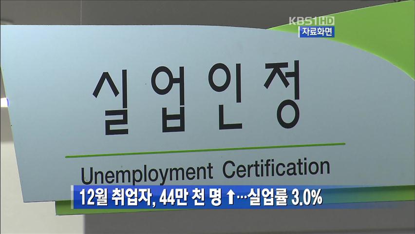 12월 취업자 44만 1,000명↑…실업률 3.0%