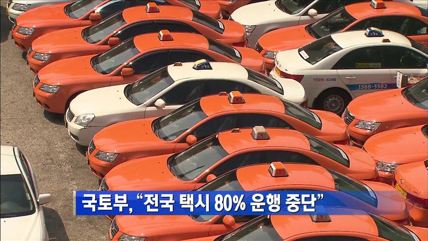 국토부, “전국 택시 80% 운행 중단”