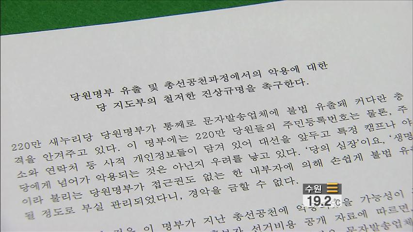 새누리 “명부 입수 업체 이용 의원 최소 15명”