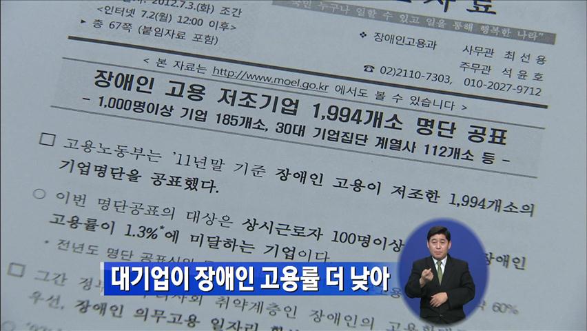 대기업이 장애인 고용률 더 낮아