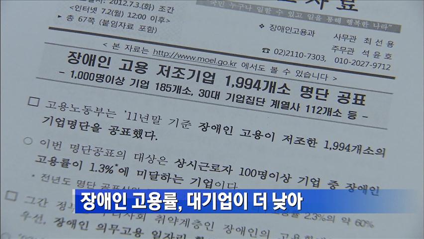 장애인 고용률, 대기업이 더 낮아