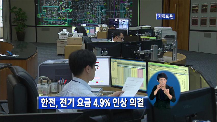 한전, 전기 요금 4.9% 인상 의결