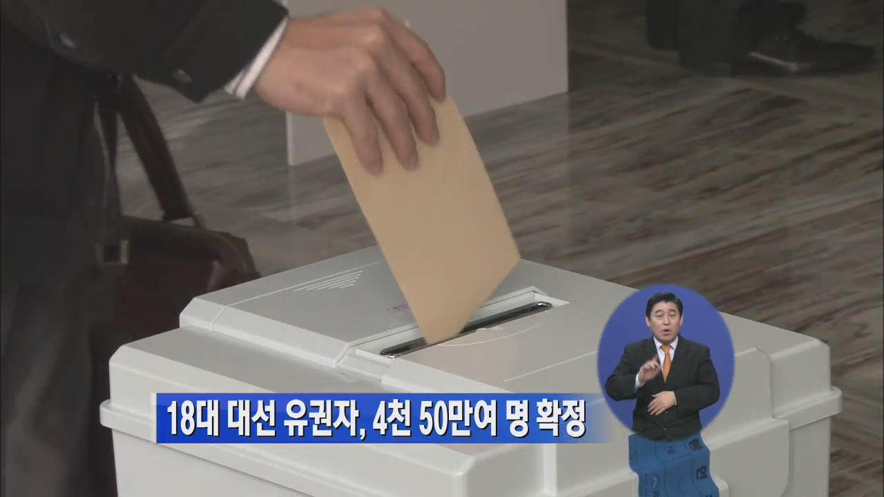 18대 대선 유권자, 4천 50만여 명 확정
