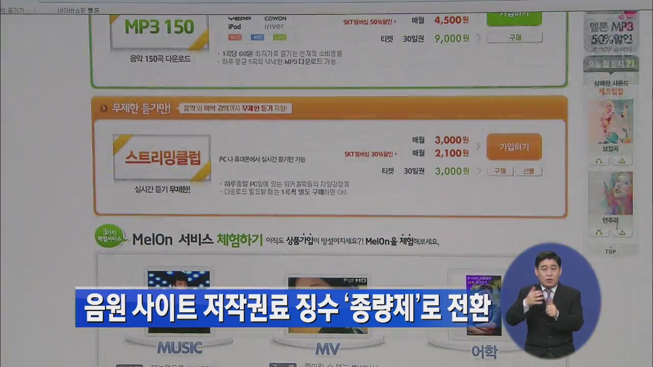 음원 사이트 저작권료 징수 ‘종량제’로 전환