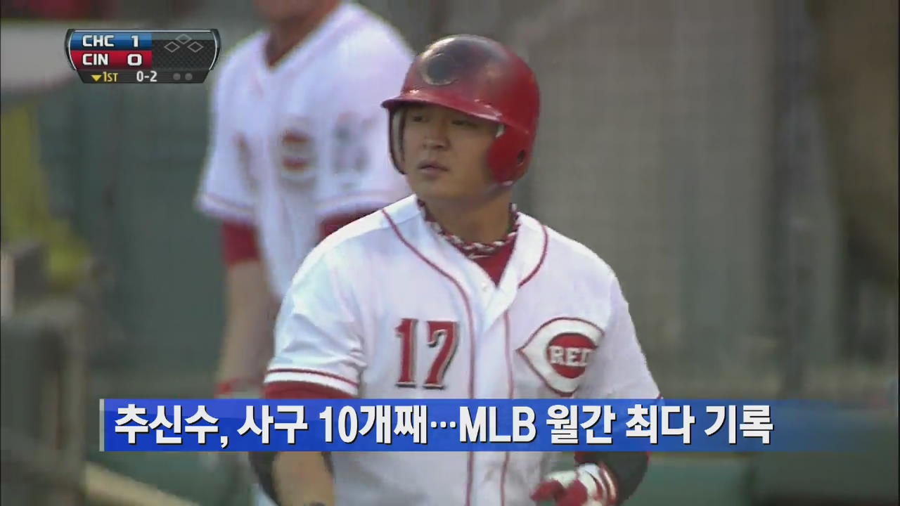 추신수, 사구 10개째…MLB 월간 최다 기록