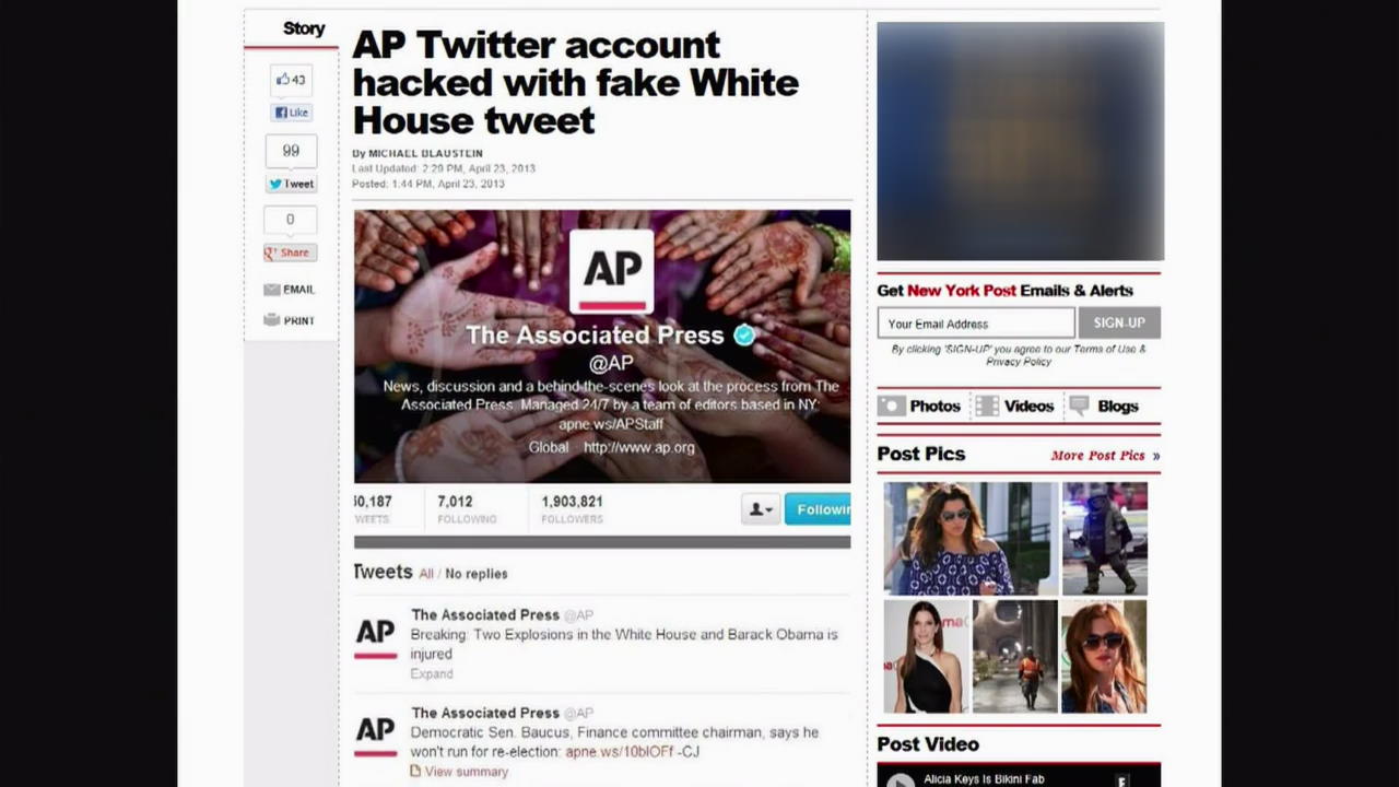 “백악관 폭탄테러” AP 트위터 계정 해킹 소동