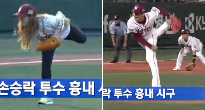 손승락도 감탄한 ‘걸그룹 흉내 시구’