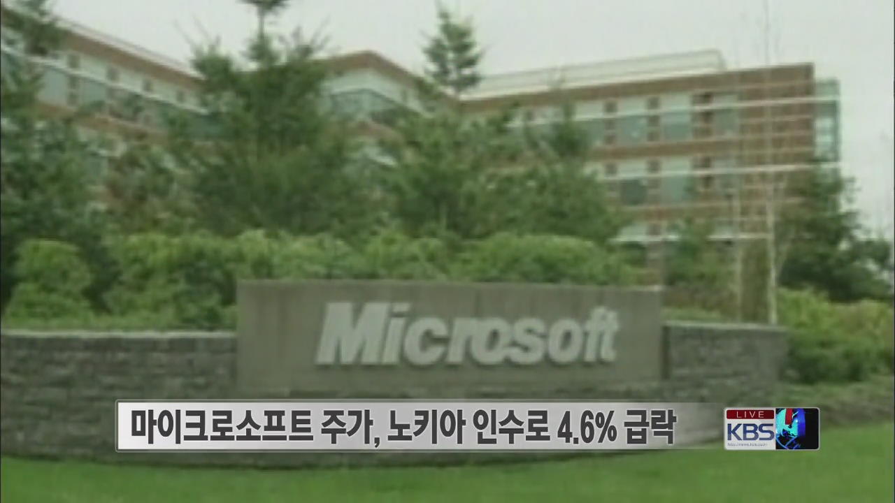 [글로벌24 이코노미] 마이크로소프트 주가, 노키아 인수로 4.6% 급락