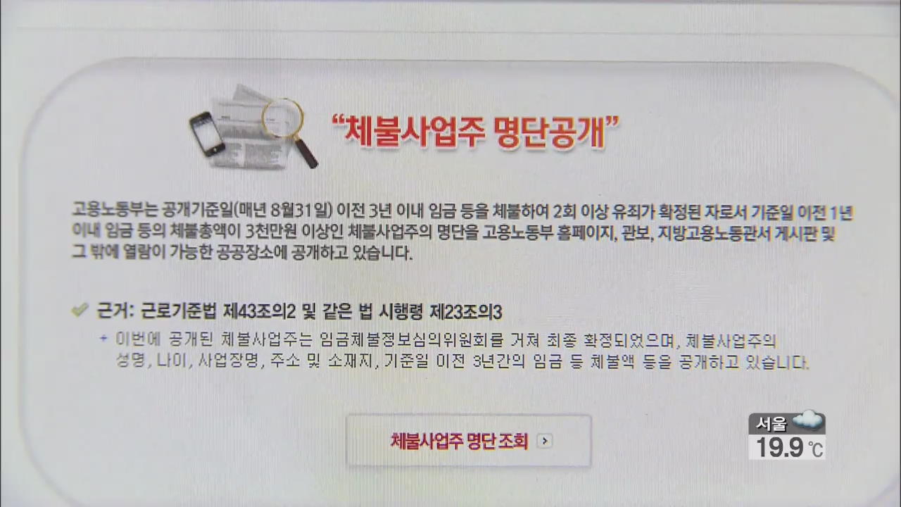 정부, 상습 체불 사업주 234명 최초 공개