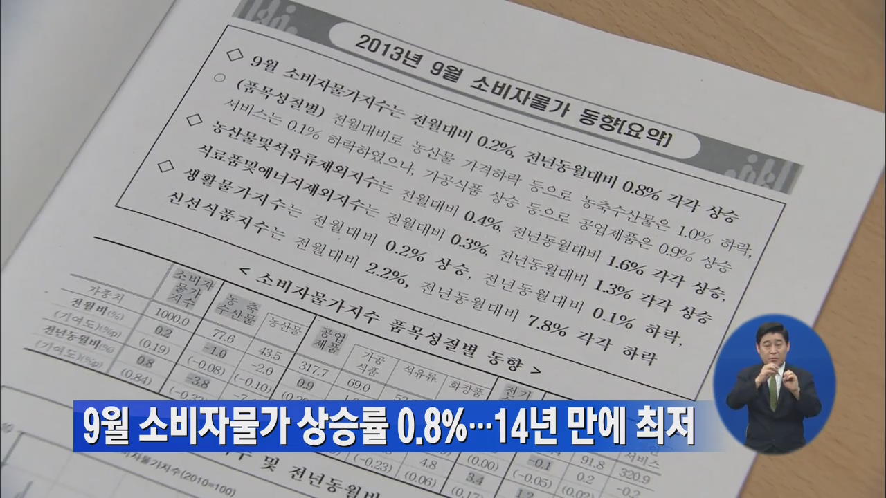 9월 소비자물가 상승률 0.8%…14년 만에 최저