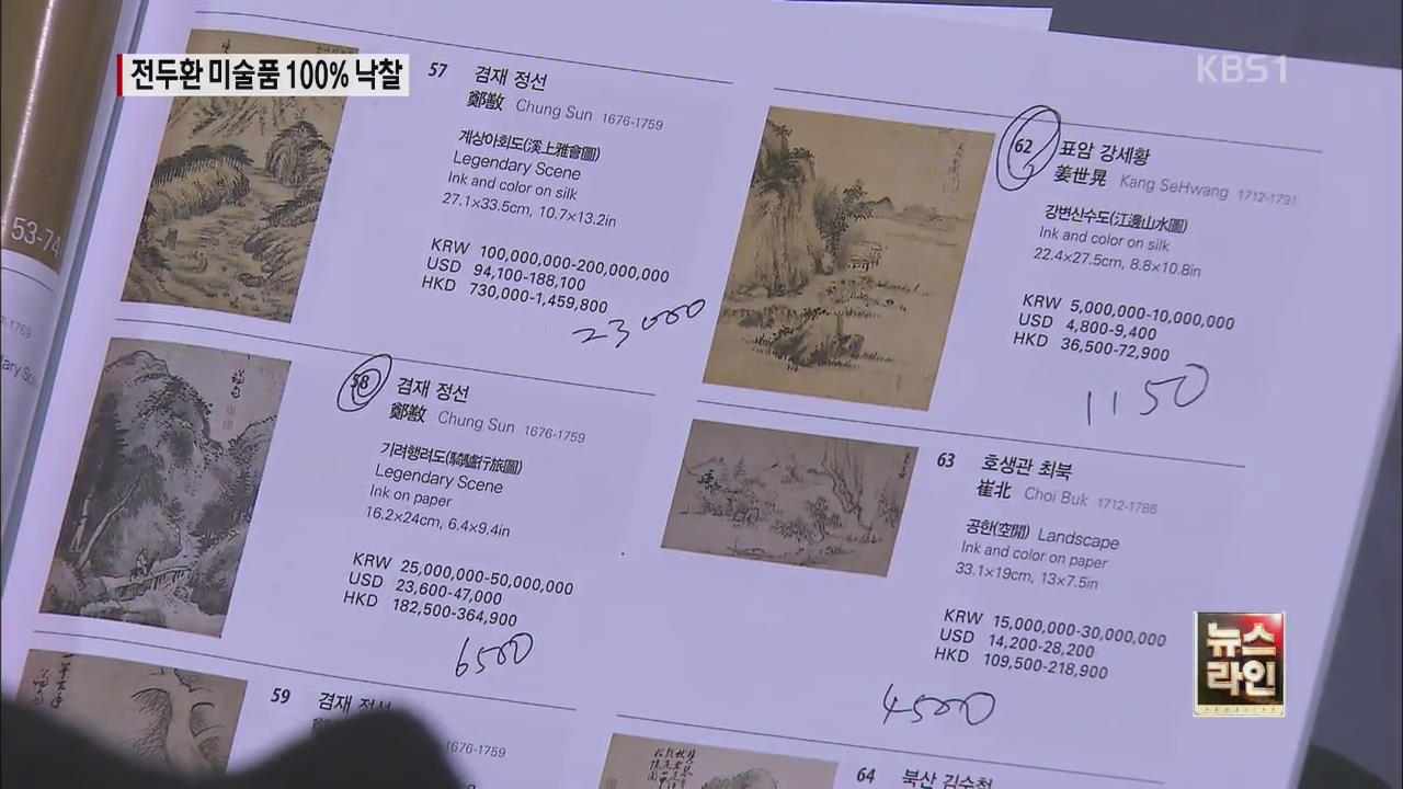 전두환 일가 소장 미술품 2차 경매도 100% 낙찰