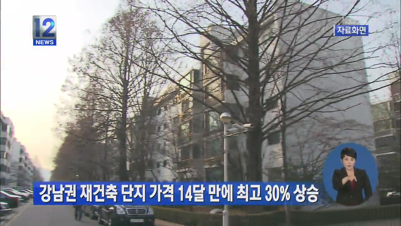 강남권 재건축 단지 가격 14달 만에 최고 30％ 상승