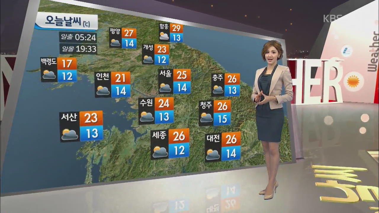 낮기온 25도 안팎, 제주 남해안 비