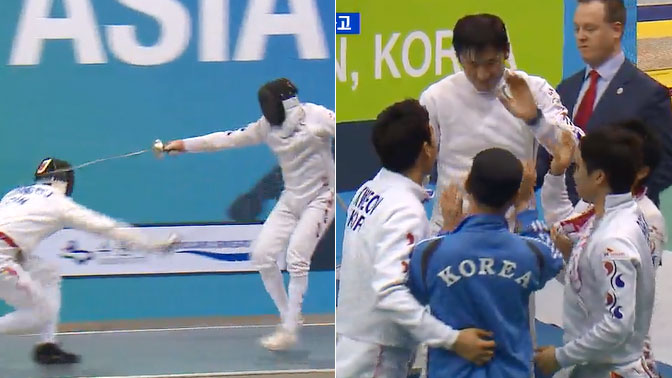 ‘1초에 웃었다’ 남 에페, 중국 꺾고 짜릿승