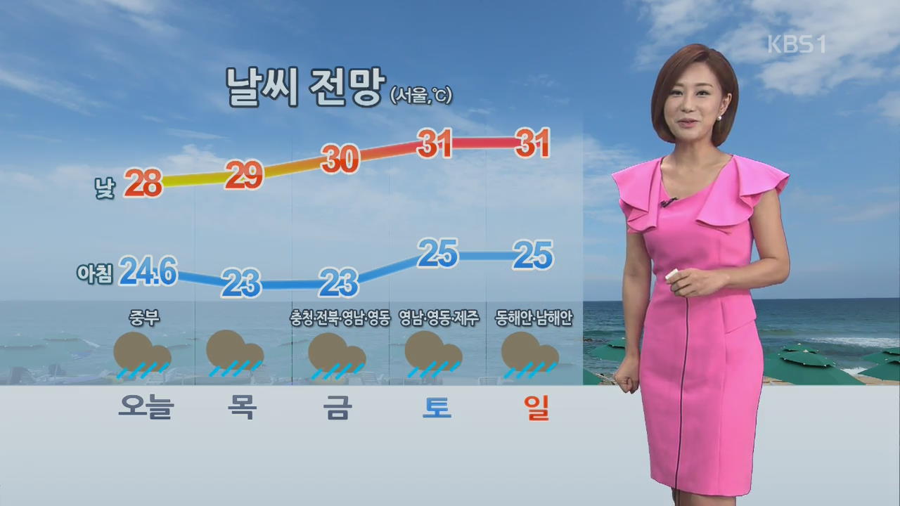 중부 곳곳 비…남부 폭염 속 소나기