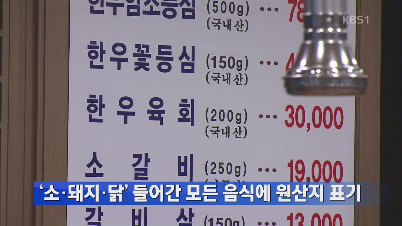 ‘소·돼지·닭’ 들어간 모든 음식에 원산지 표기