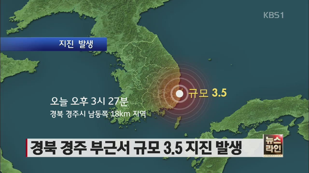 경북 경주 부근서 규모 3.5 지진 발생