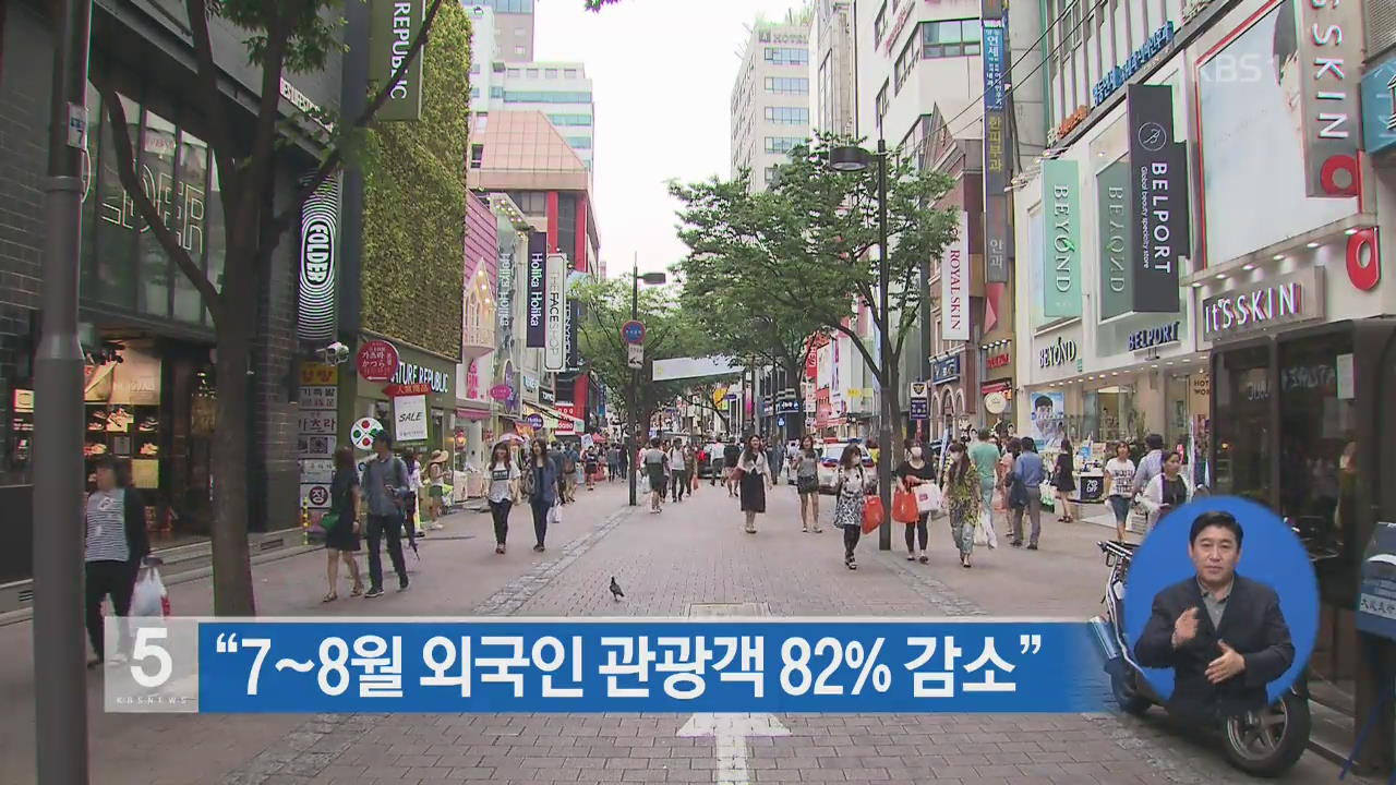 “7~8월 외국인 관광객 82% 감소”