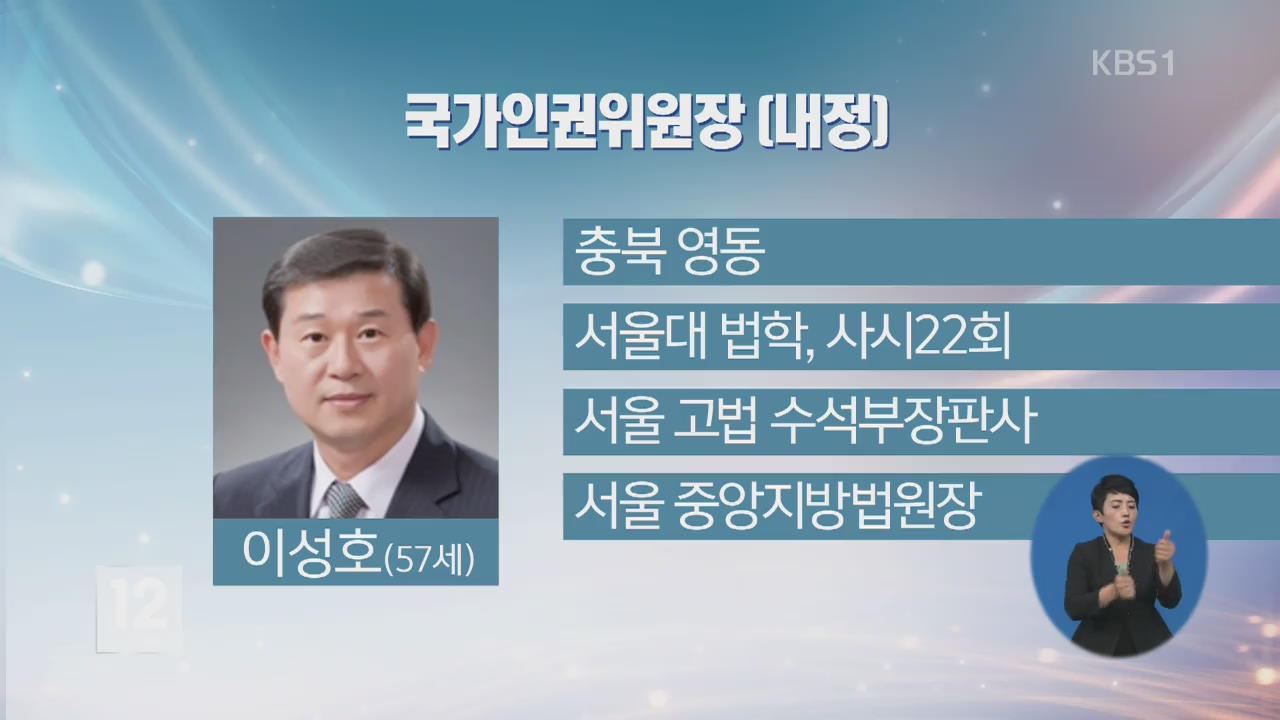 국가인권위원장, 이성호 서울 중앙지방법원장 내정