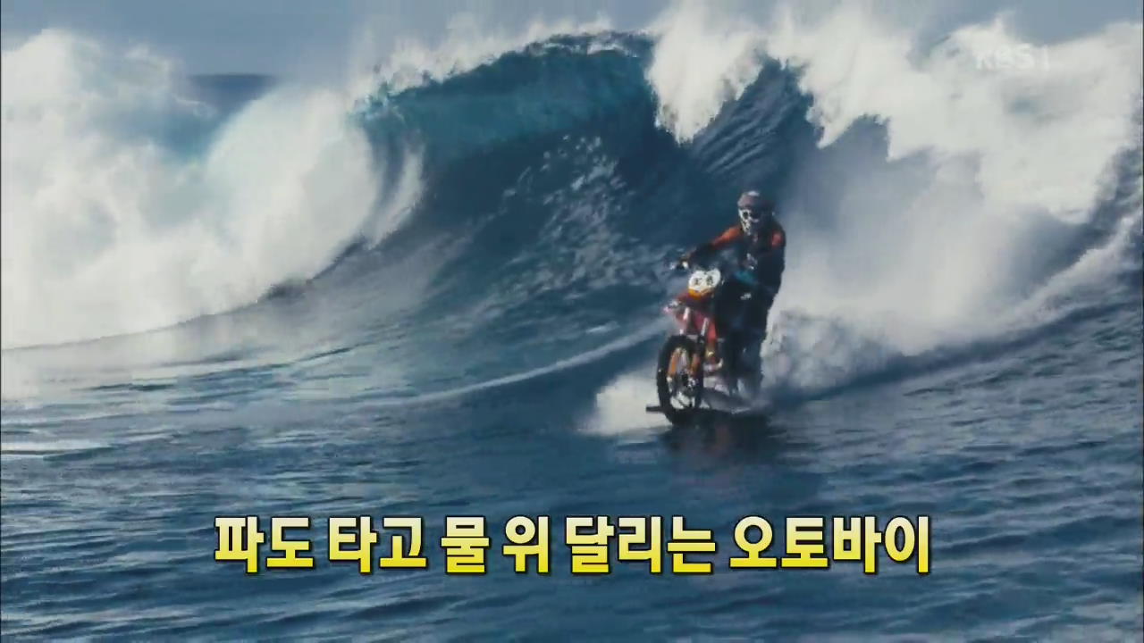 [세상의 창] 파도 타고 물 위 달리는 오토바이