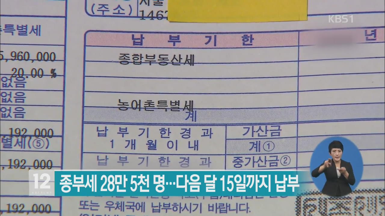 종부세 28만 5천 명…다음 달 15일까지 납부