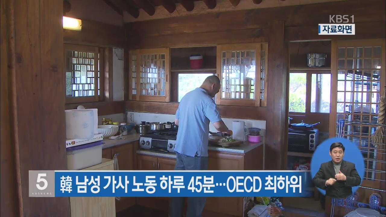 韓 남성 가사 노동 하루 45분…OECD 최하위