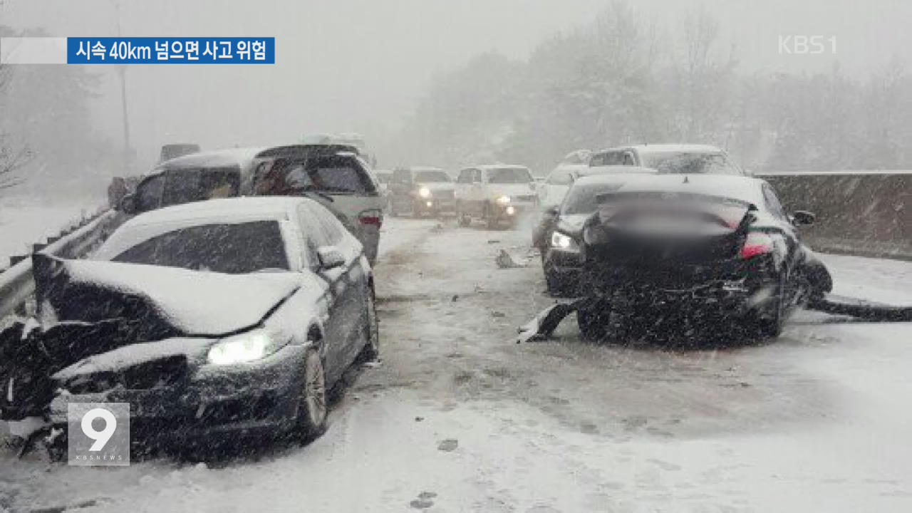 “눈길 곡선도로 시속 40km 넘으면 사고 위험!”