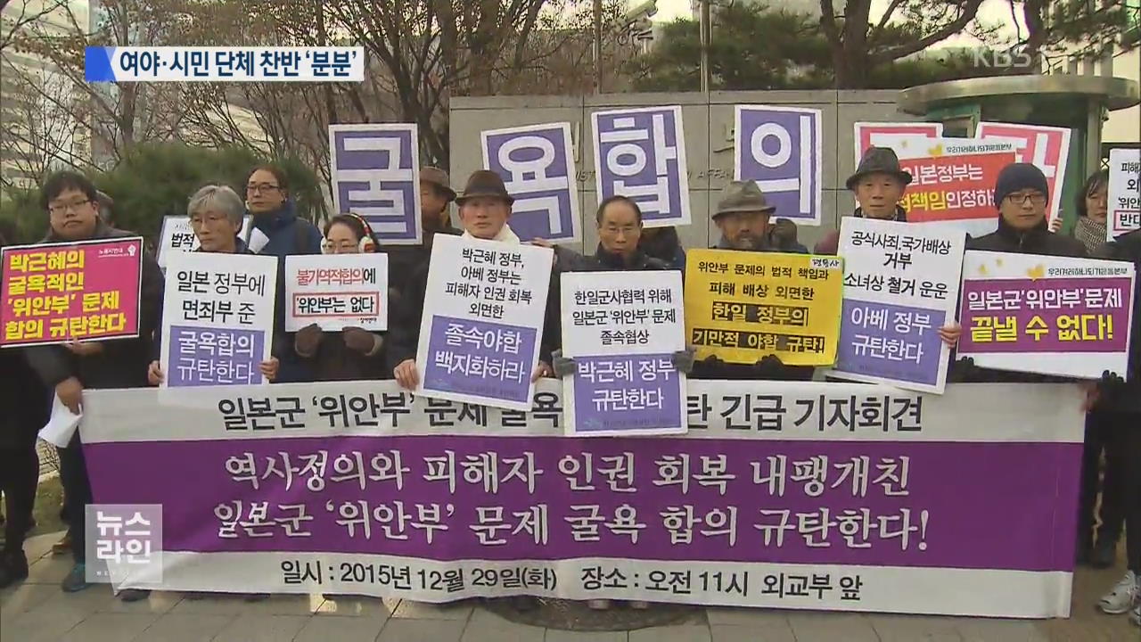 일본군 위안부 문제 협상 결과 놓고 찬반 논란 지속