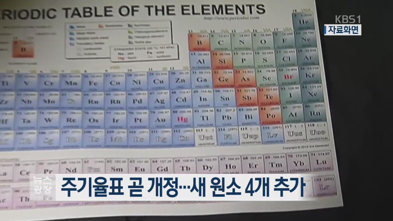 주기율표 곧 개정…새 원소 4개 추가