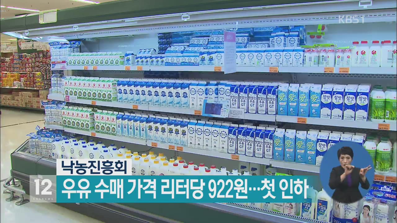 낙농진흥회, 우유 수매 가격 리터당 922원…첫 인하