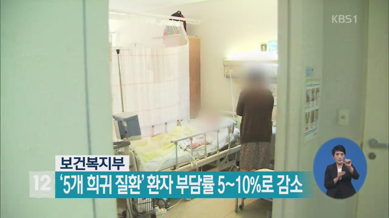 ‘5개 희귀 질환’ 환자 부담률 5~10%로 감소