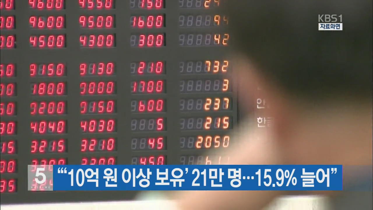 “‘10억 원 이상 보유’ 21만 명…15.9% 늘어”