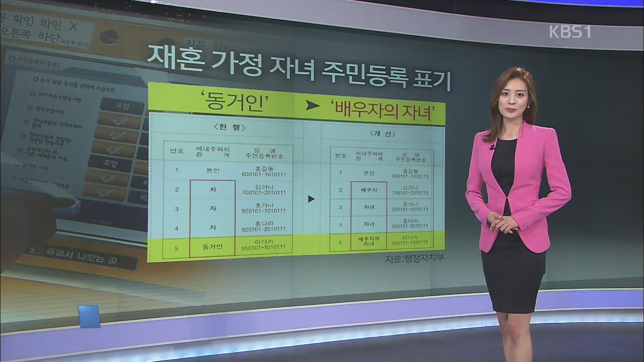 재혼 가정 자녀 표기 ‘동거인 →배우자의 자녀’