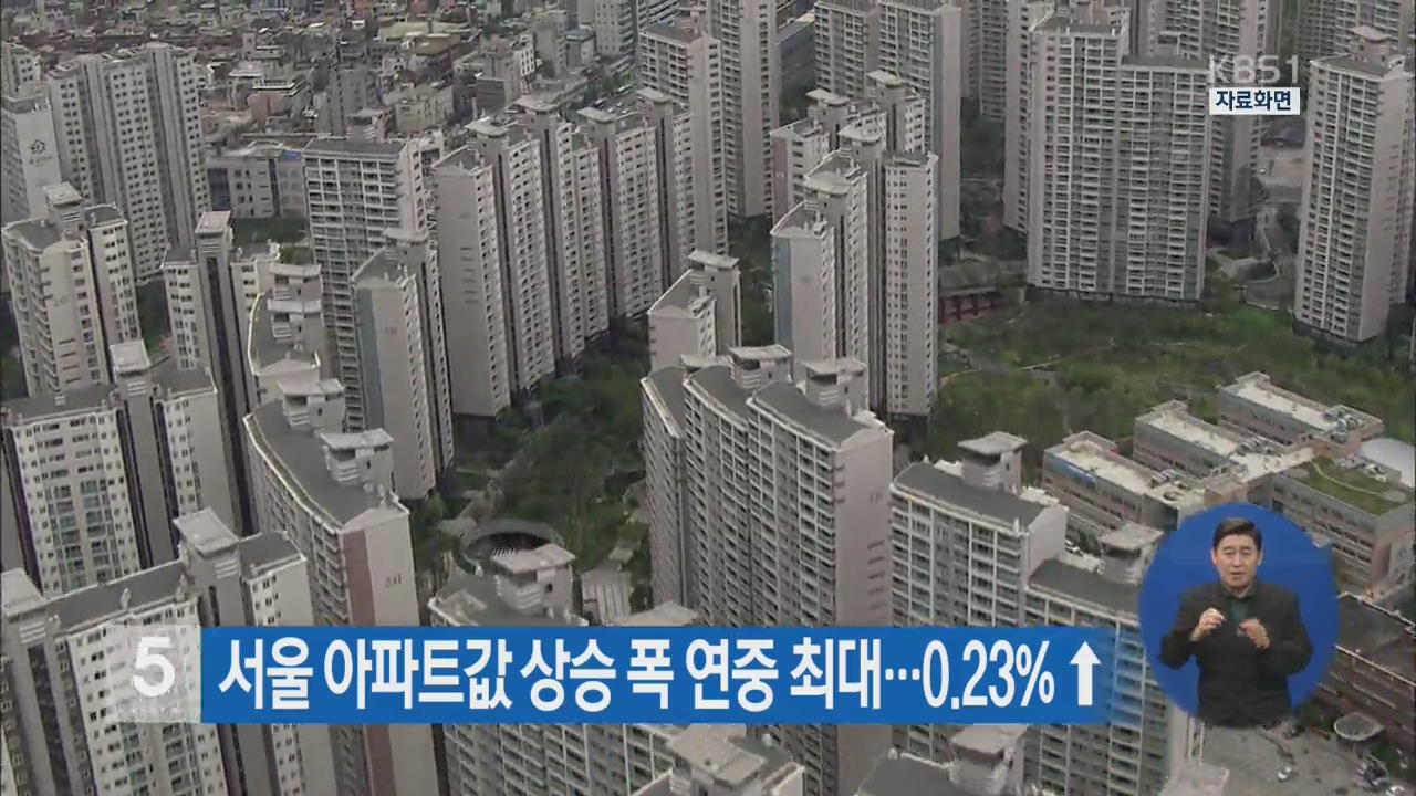 서울 아파트값 상승 폭 연중 최대…0.23% ↑