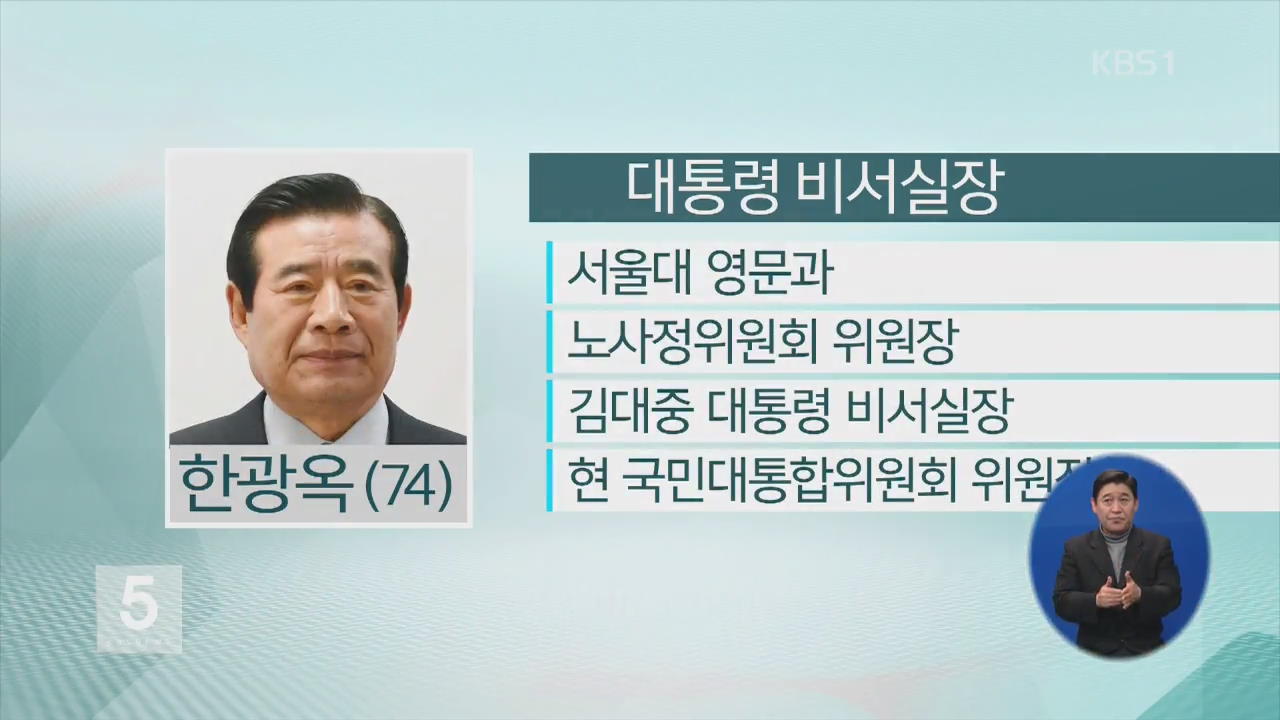 박 대통령, 신임 비서실장 한광옥 대통합위원장 임명