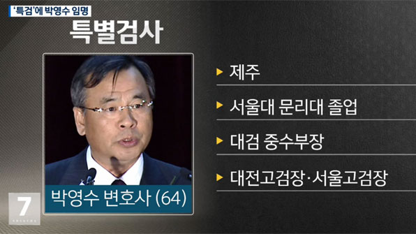 ‘최순실 게이트’ 특검에 박영수 변호사 임명