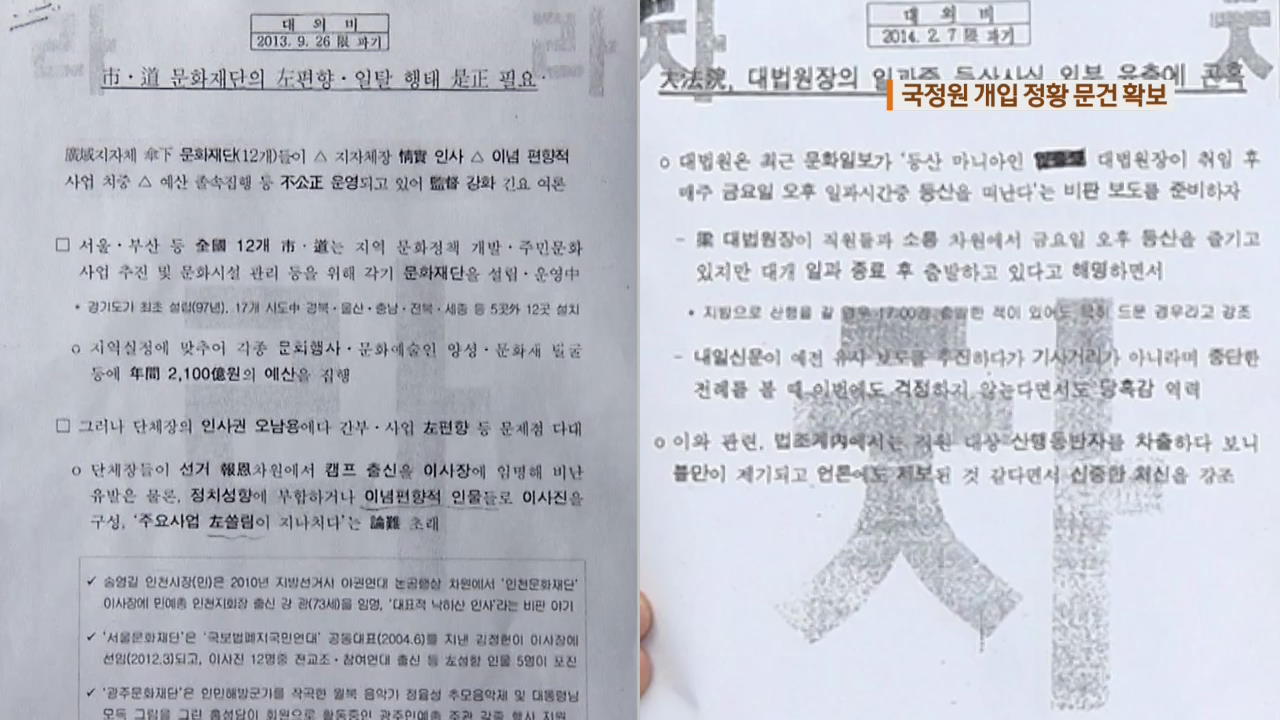 ‘블랙리스트’ 국정원 개입 정황 문건 확보